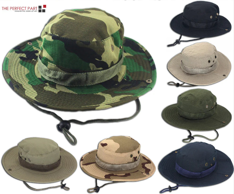 Work Sun Hat Camo Boonie - Wide Brim Outdoor Hat with Chin Strap