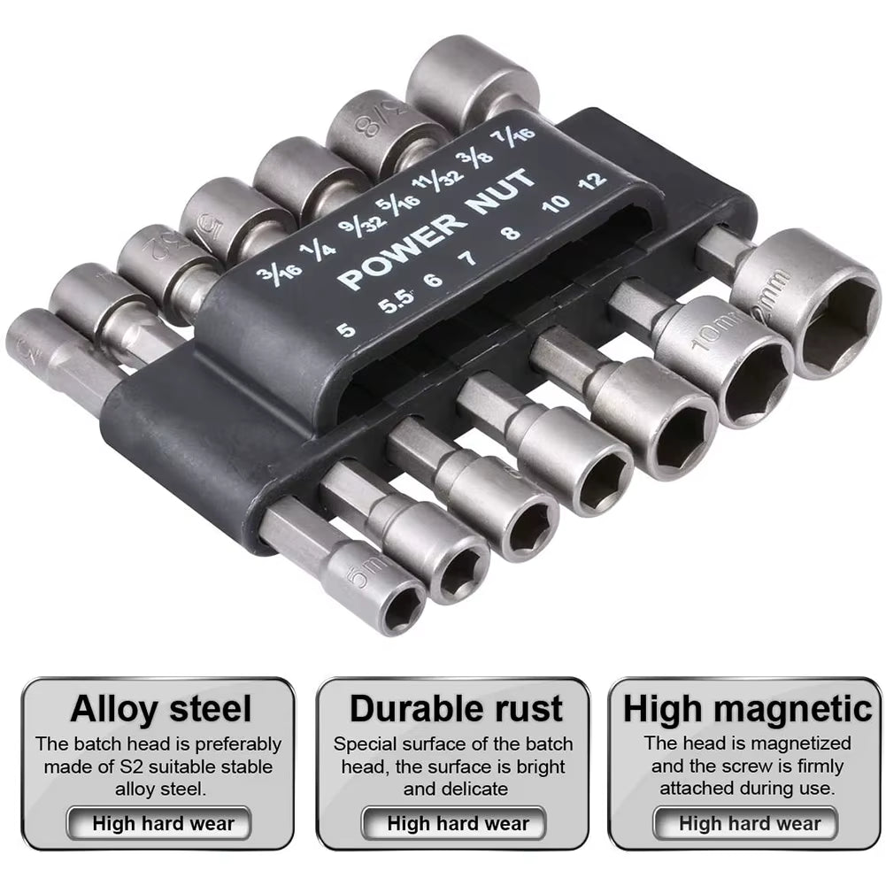 Nut Driver Bit Set, 1/4-Inch Hex Shank Metric and SAE Sockets – image 7