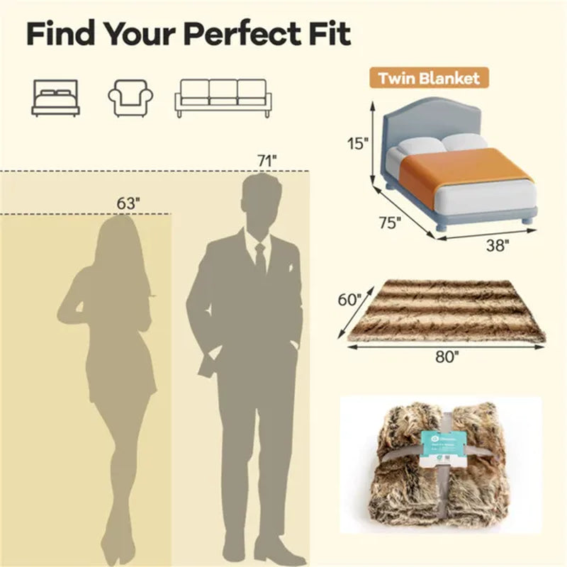 Faux Raccoon Fur Throw Blanket 60 x 80 In, Mink-Lined, Coffee – image 5