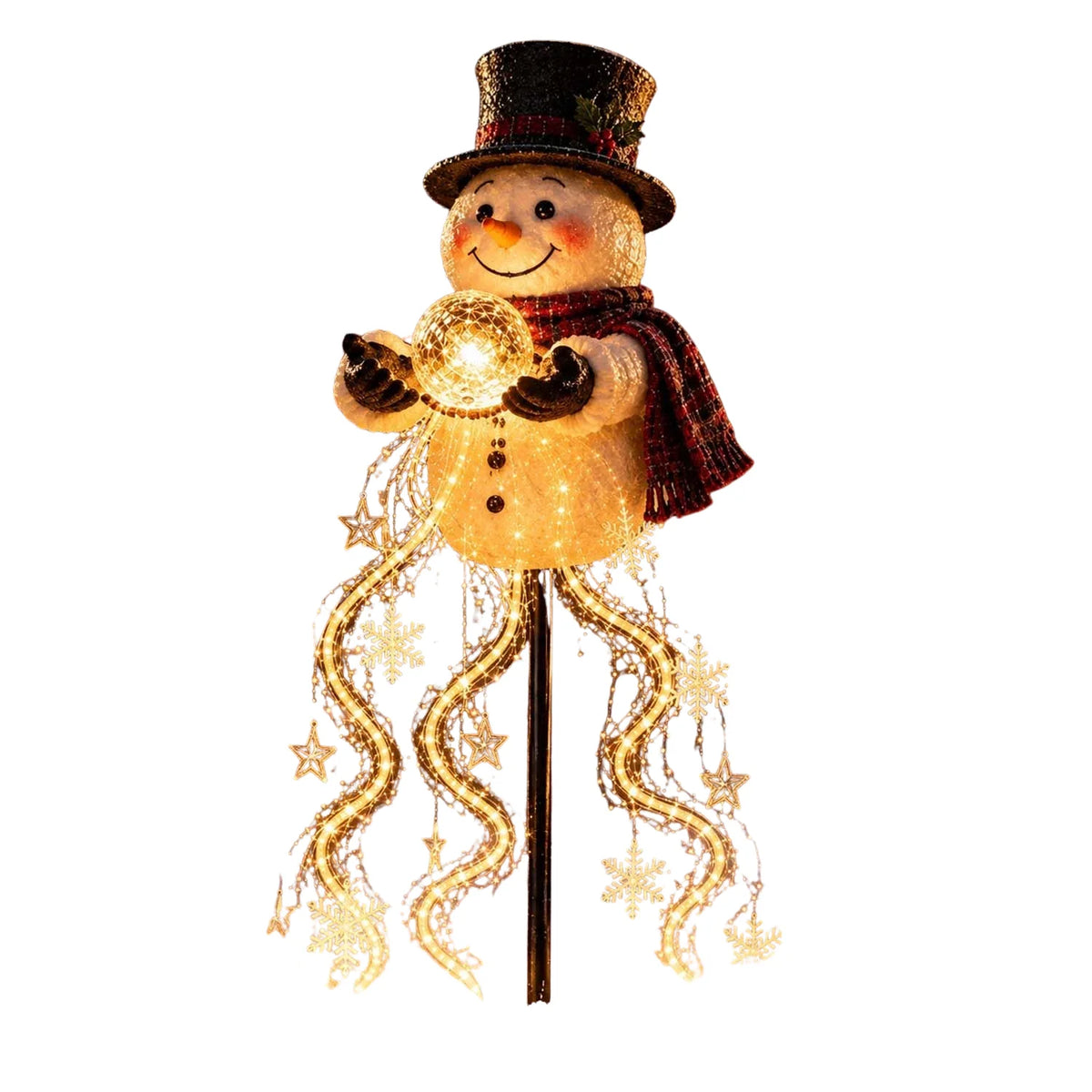 Solar Snowman Fountain Light - Cascading Snowflake LED Yard Stake