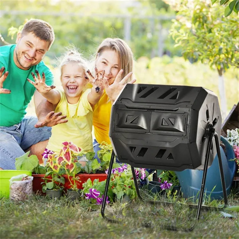 Dual Chamber Compost Tumbler 42 Gallon Rotating Compost Bin – image 3