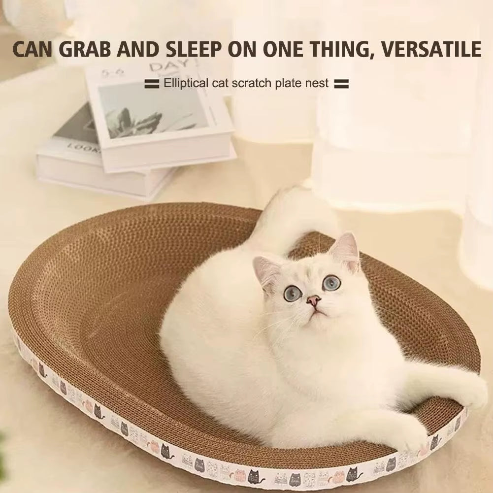 Cardboard Cat Scratcher Bed - Oval Corrugated Scratch Lounge – image 3