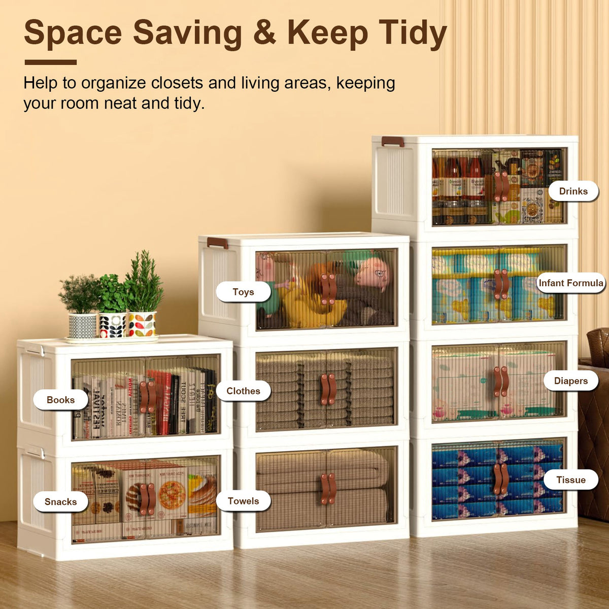 Storage Bins, Foldable 3-Pack with Lid, Wheels and Magnetic Doors – image 4