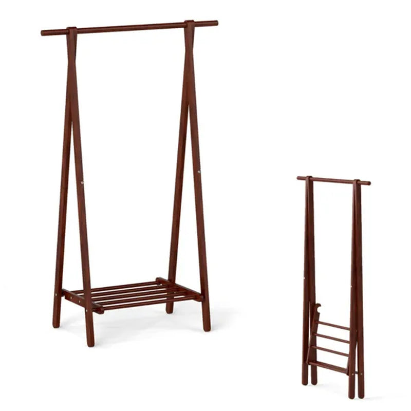 Folding A-Frame Coat Rack, Solid Rubber Wood with Bottom Storage Shelf – image 2