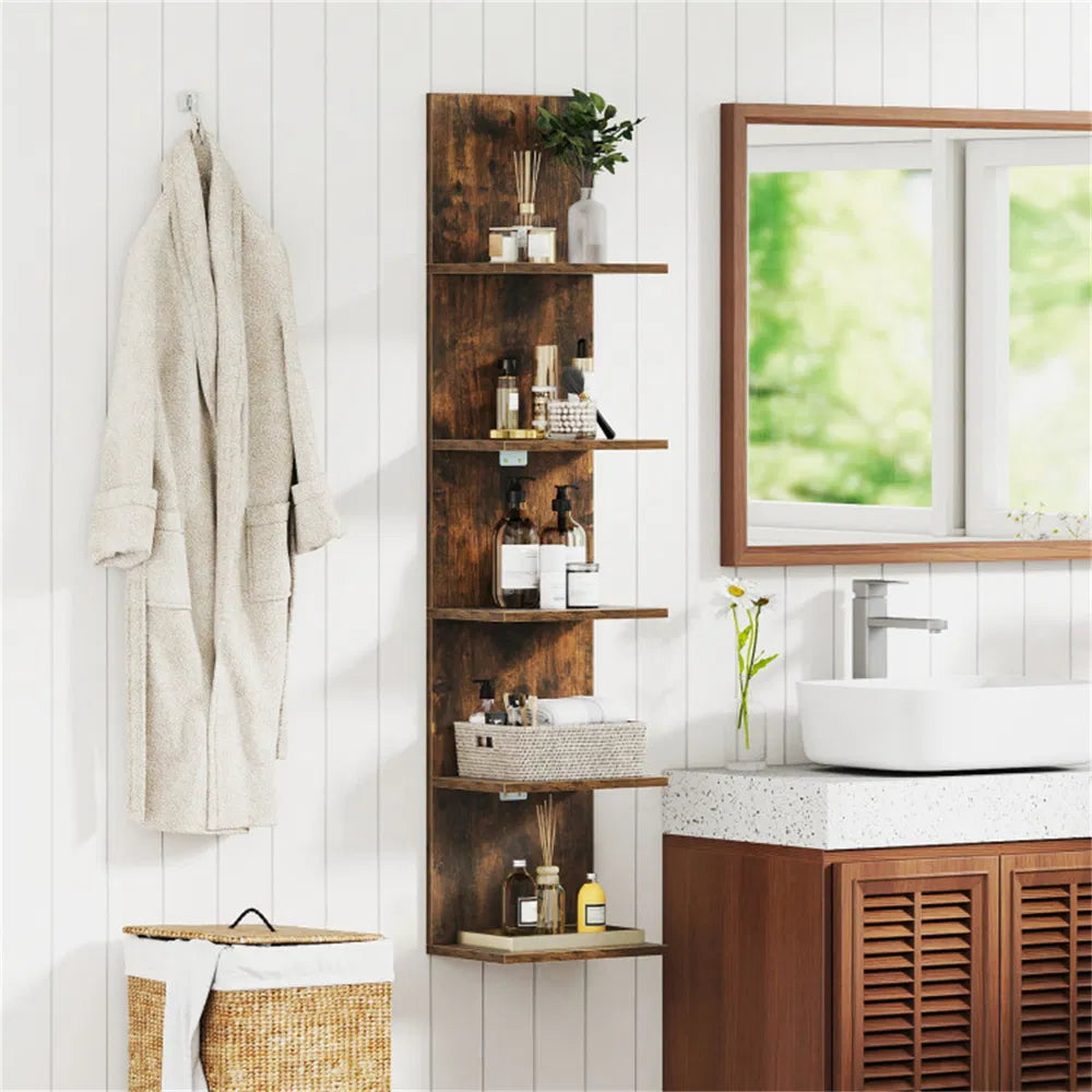 Floating Wall Shelf 5-Tier Rustic Wood Vertical Display Rack