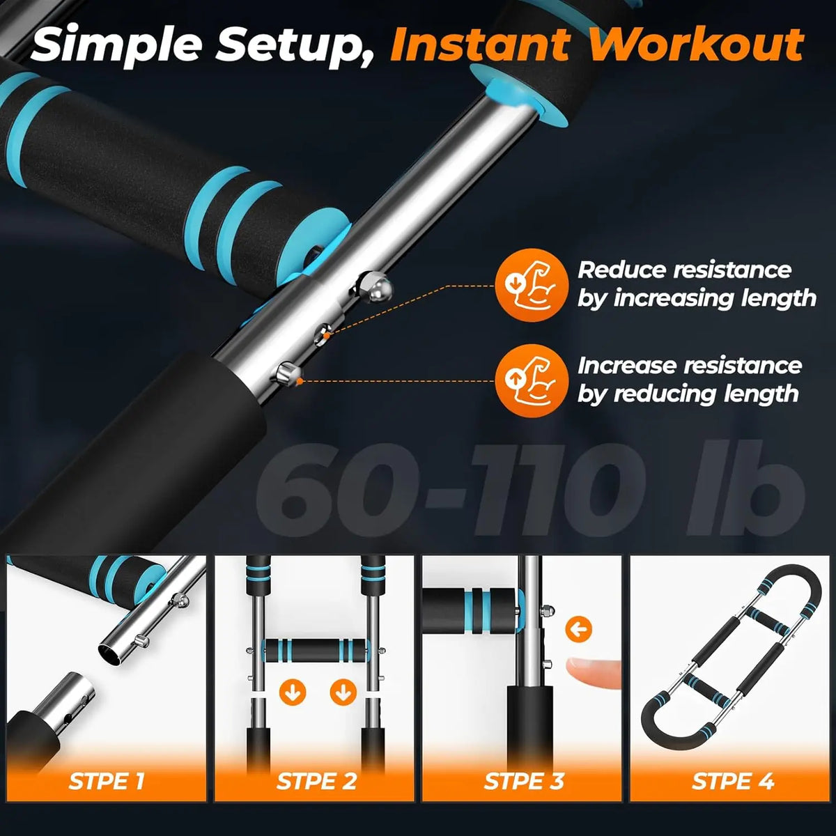 U-Shape Arm Trainer Spring Bar 60–100 Lb, Foam Grips, 1 or 2 Pack – image 4