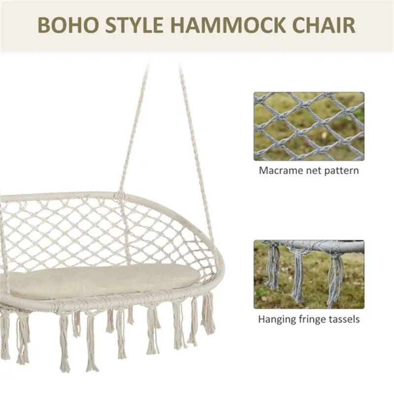 Two-Seat Macrame Hanging Hammock Chair With Cushion – image 5