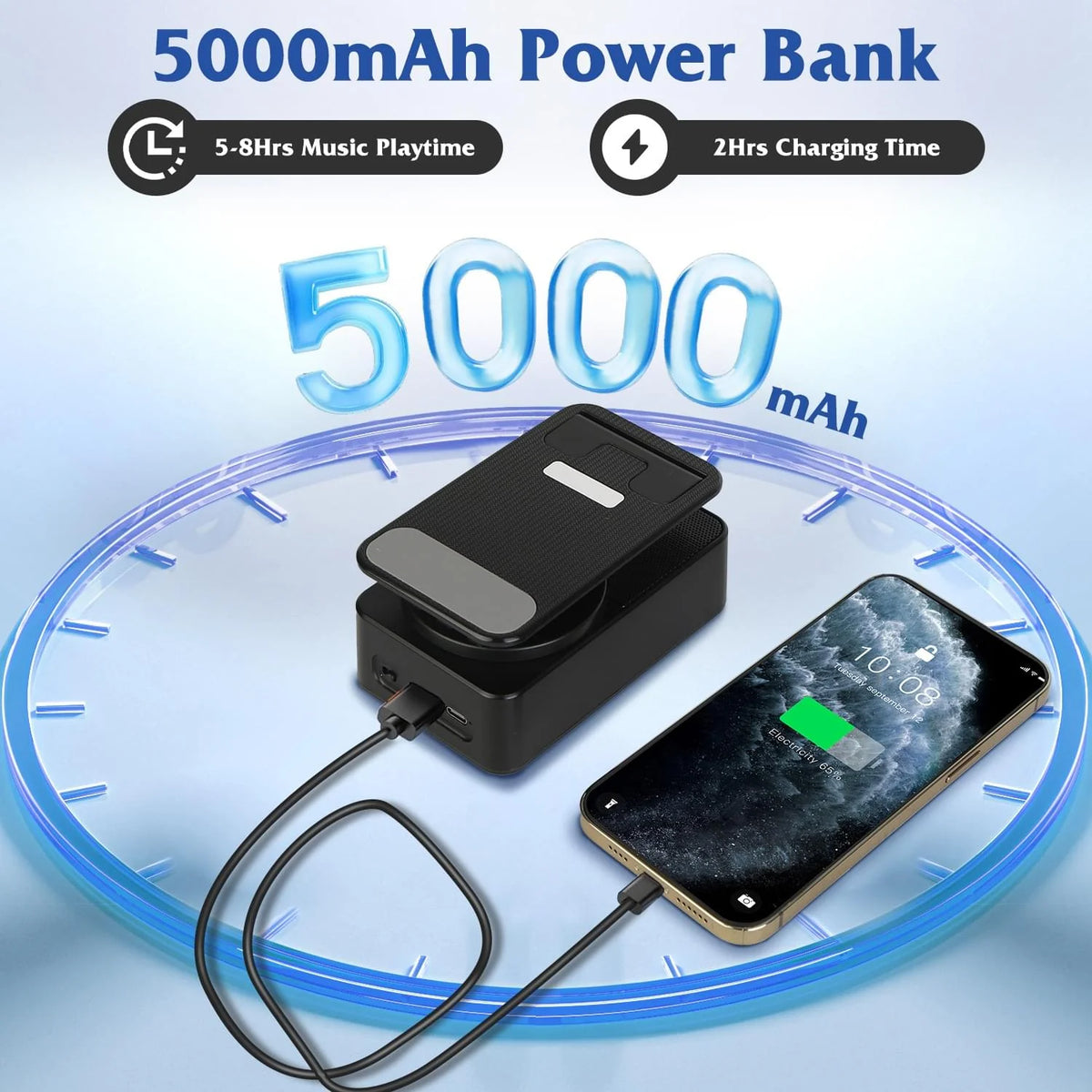 Phone Stand Bluetooth Speaker with 5000mAh Power Bank & RGB Light – image 5