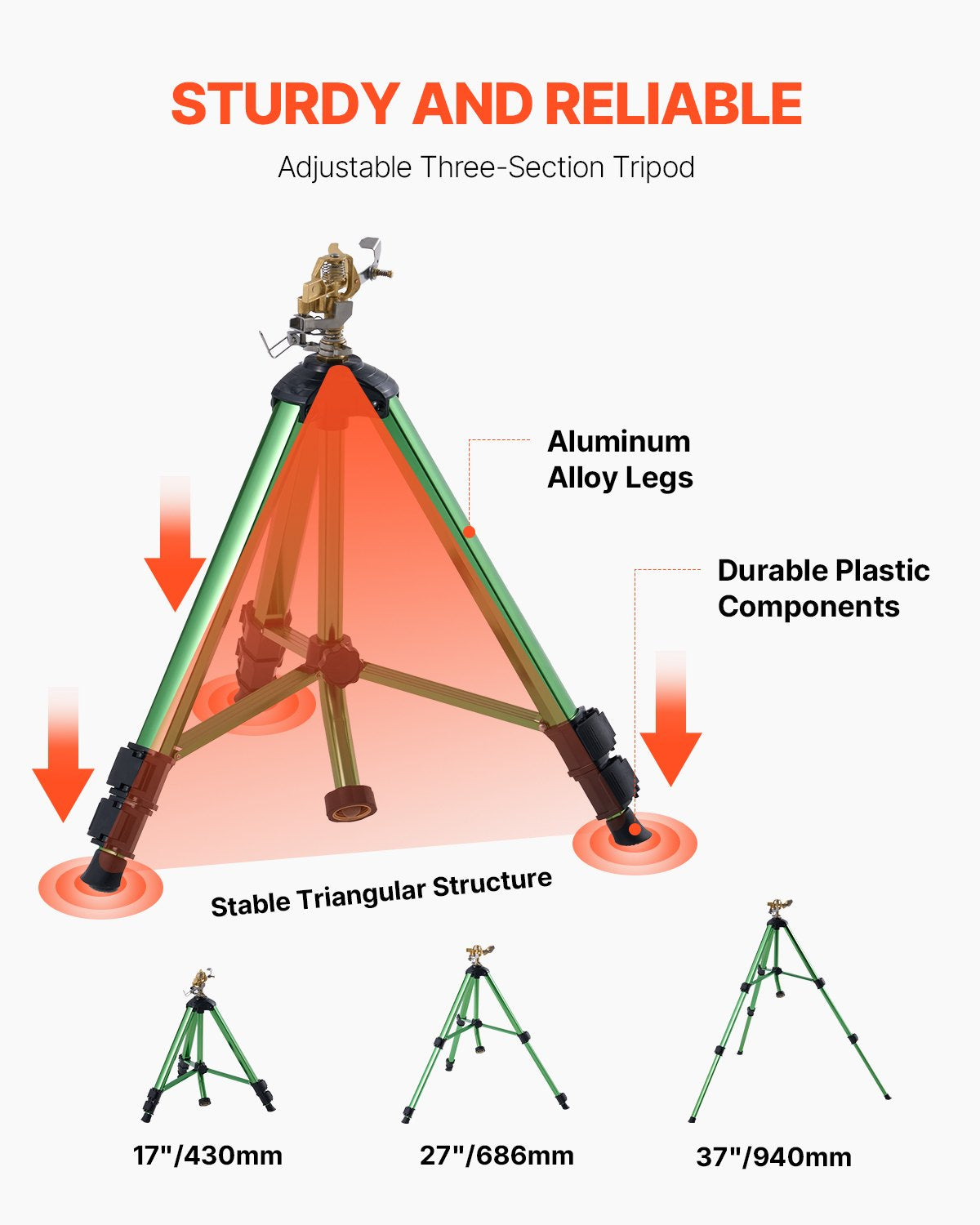 Tripod Impact Sprinkler 2 Pack with Brass Head, 360 Degree Coverage – image 4
