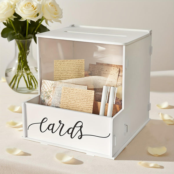 White Wedding Card Box with Lockable Lid, Party Gift Money Box