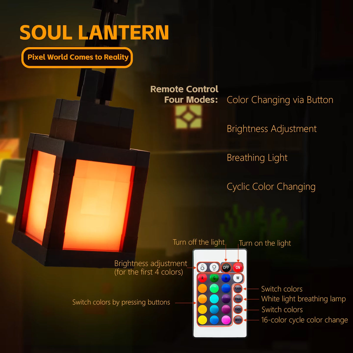 Pixel Art Lantern Night Light - Portable 16-Color LED Tabletop Lamp – image 3