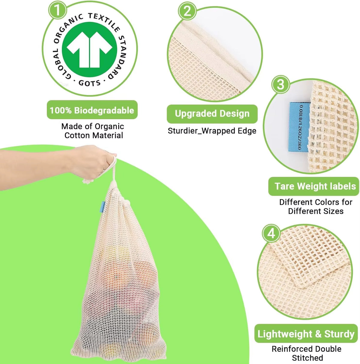 Mesh Produce Bags – Reusable Cotton Grocery Bags – image 4