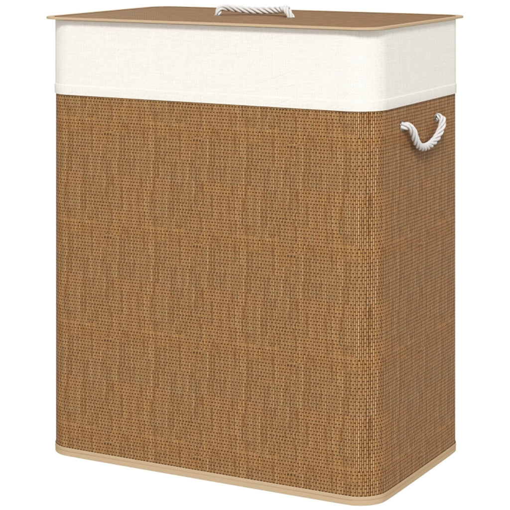 Bamboo Laundry Hamper with Lid, 26.4 Gal Double Basket – image 2