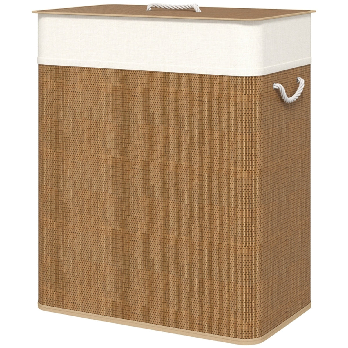 Bamboo Laundry Hamper with Lid, 26.4 Gal Double Basket – image 2