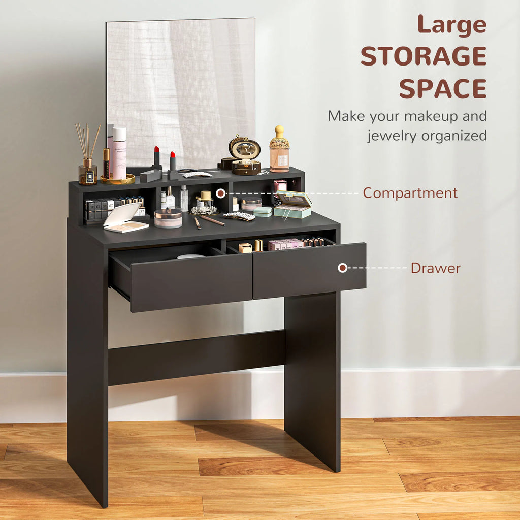 Makeup Vanity Desk with Mirror, Drawers and Open Shelves, Black – image 4