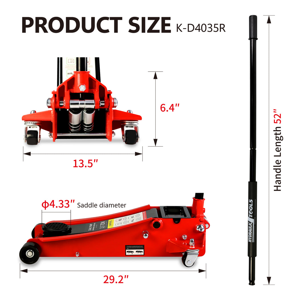 Floor Jack 3.5 Ton Low Profile Dual Piston, 4-21 in Lift Range – image 5