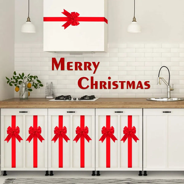 8 Pc Red Christmas Cabinet Bows With 78.8 In Ribbon Tails – image 1