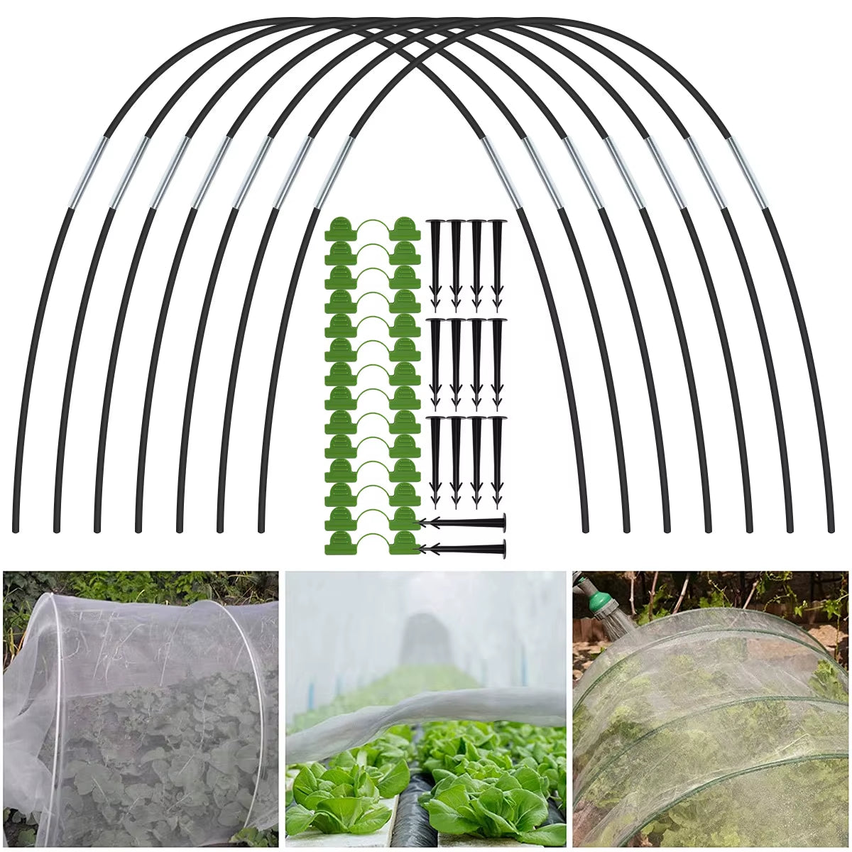 Fiberglass Greenhouse Hoops Kit for Garden Grow Tunnels, 21 or 30 Pc – image 7