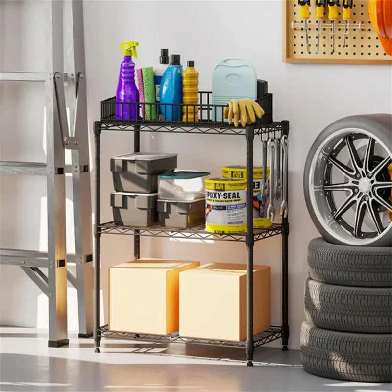 3-Tier Industrial Bookshelf with Guardrails, Black Metal Shelf – image 3