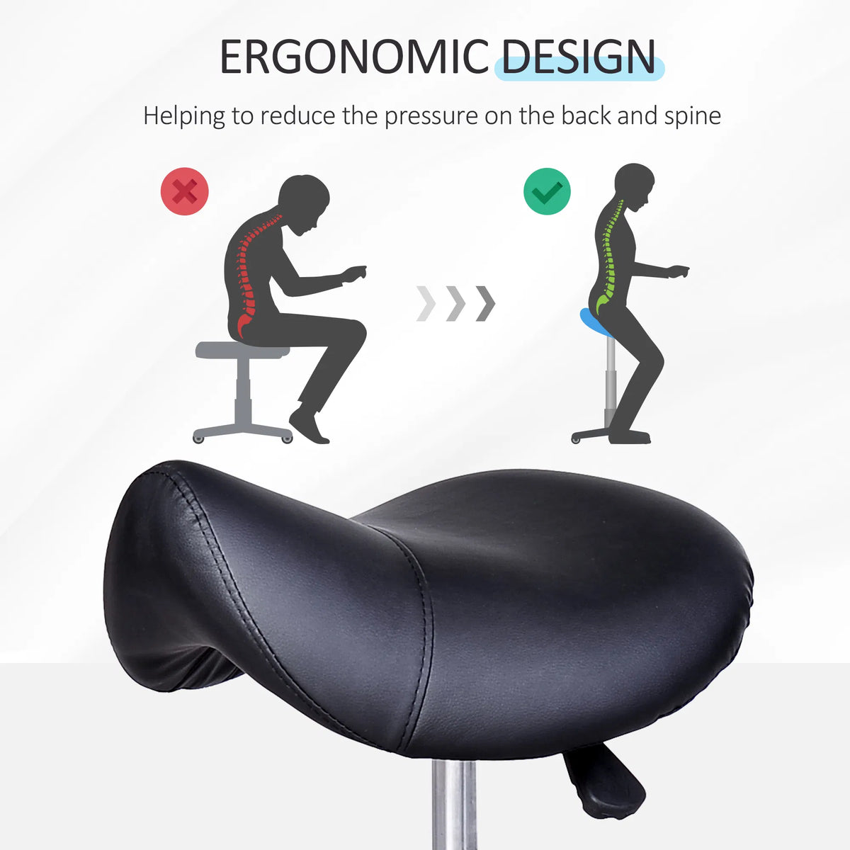 Low Height Hydraulic Saddle Stool for Facial and Lash Work Black – image 7