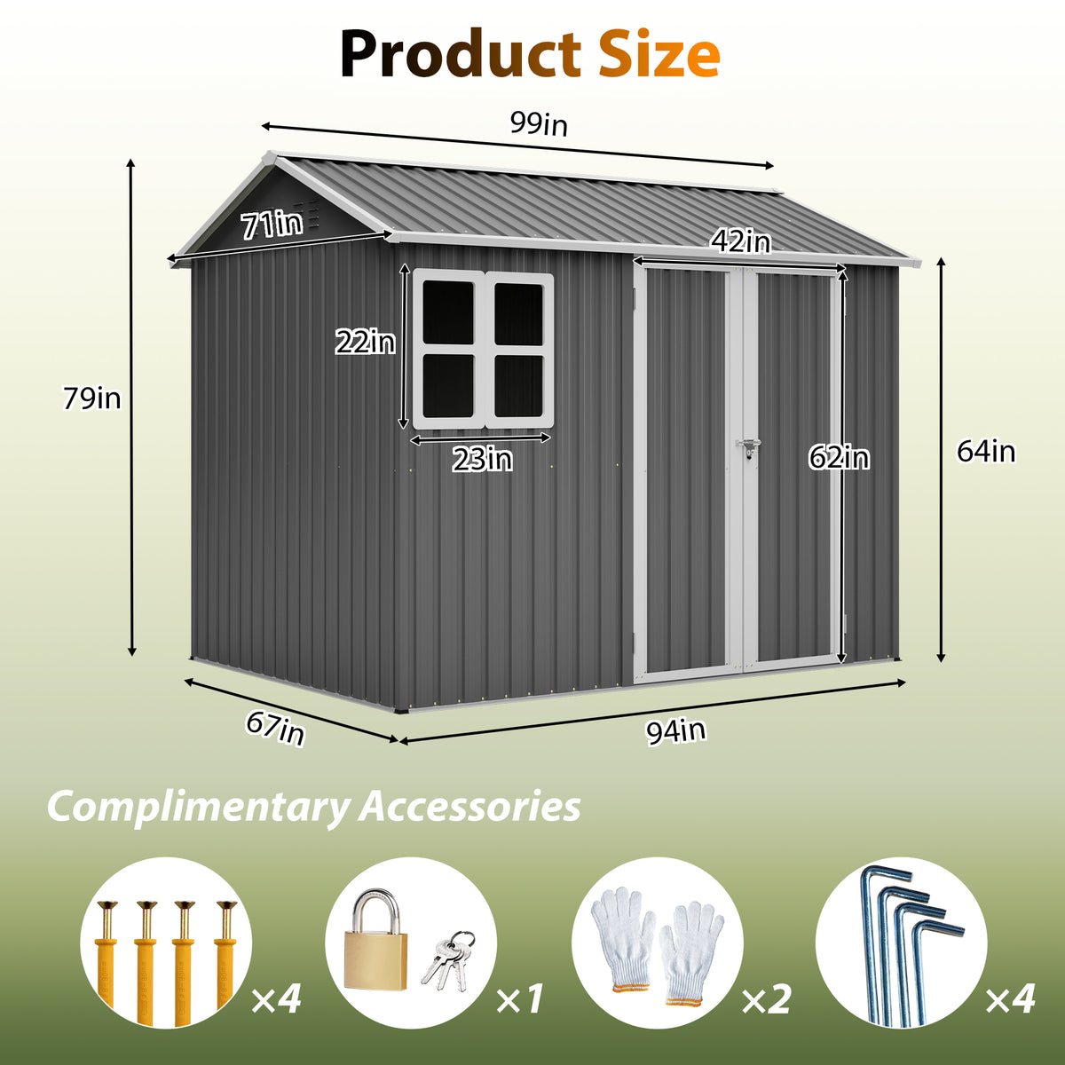 8 x 6 Ft Galvanized Steel Storage Shed With Window And Lockable Doors – image 2