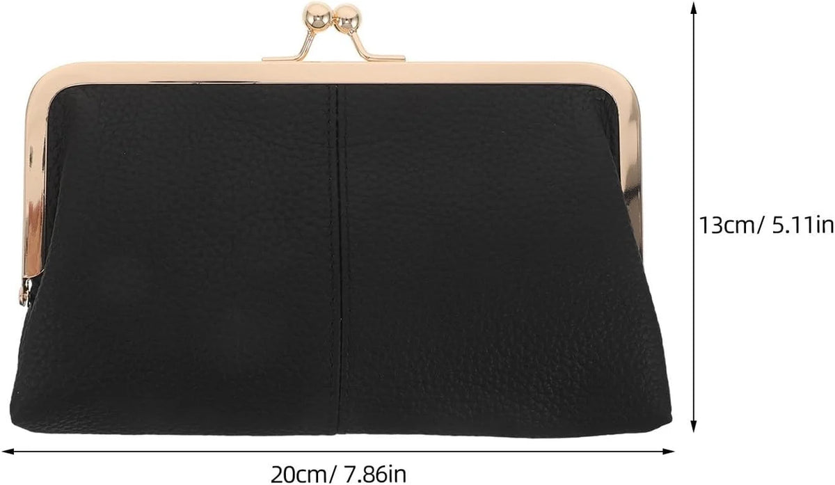 Kiss Lock Wallet for Women, Vintage Leather Clutch with Card Slots – image 2