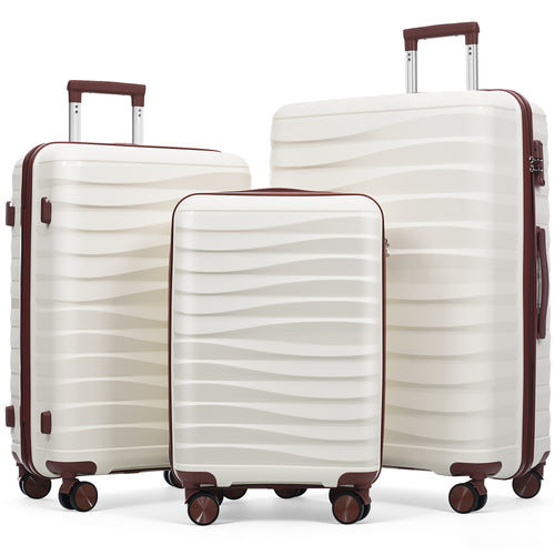 3-Piece Hardside Luggage Set, 20/24/28 in Spinners, Ivory and Brown – image 2