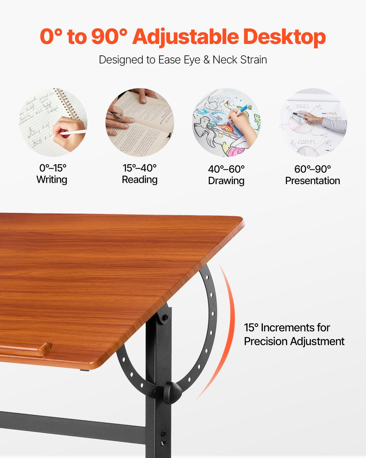 Adjustable Drafting Table with 0–90° Tilt Wooden Drawing Top – image 3