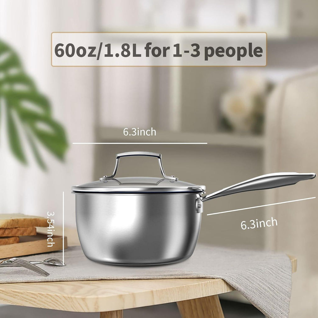2.2 Quart Titanium Stainless Steel Saucepan With Glass Lid – image 13
