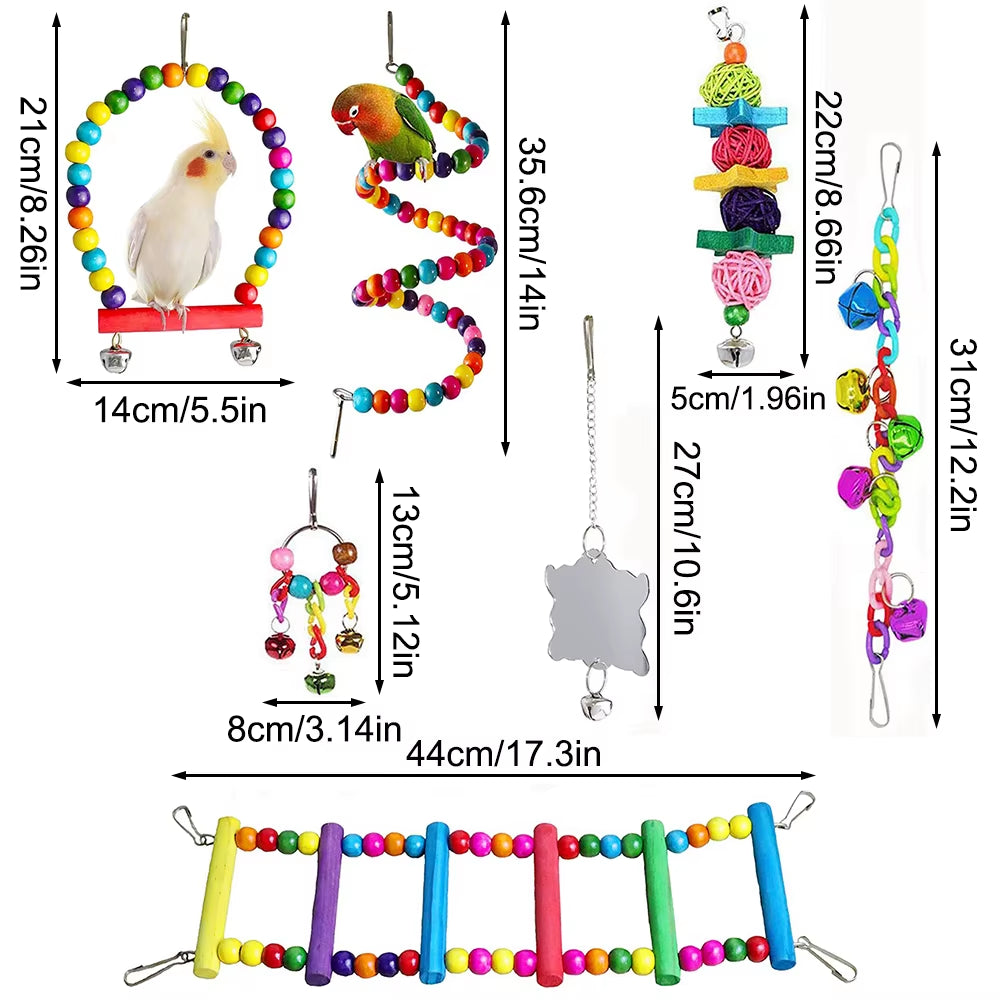 Bird Toy Set 7-Piece - Parrot Swing, Ladder, Mirror and Bell Cage Toys – image 7