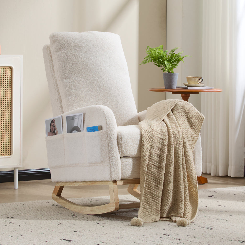 Upholstered Nursery Rocking Chair with Footrest and Side Pocket – image 4