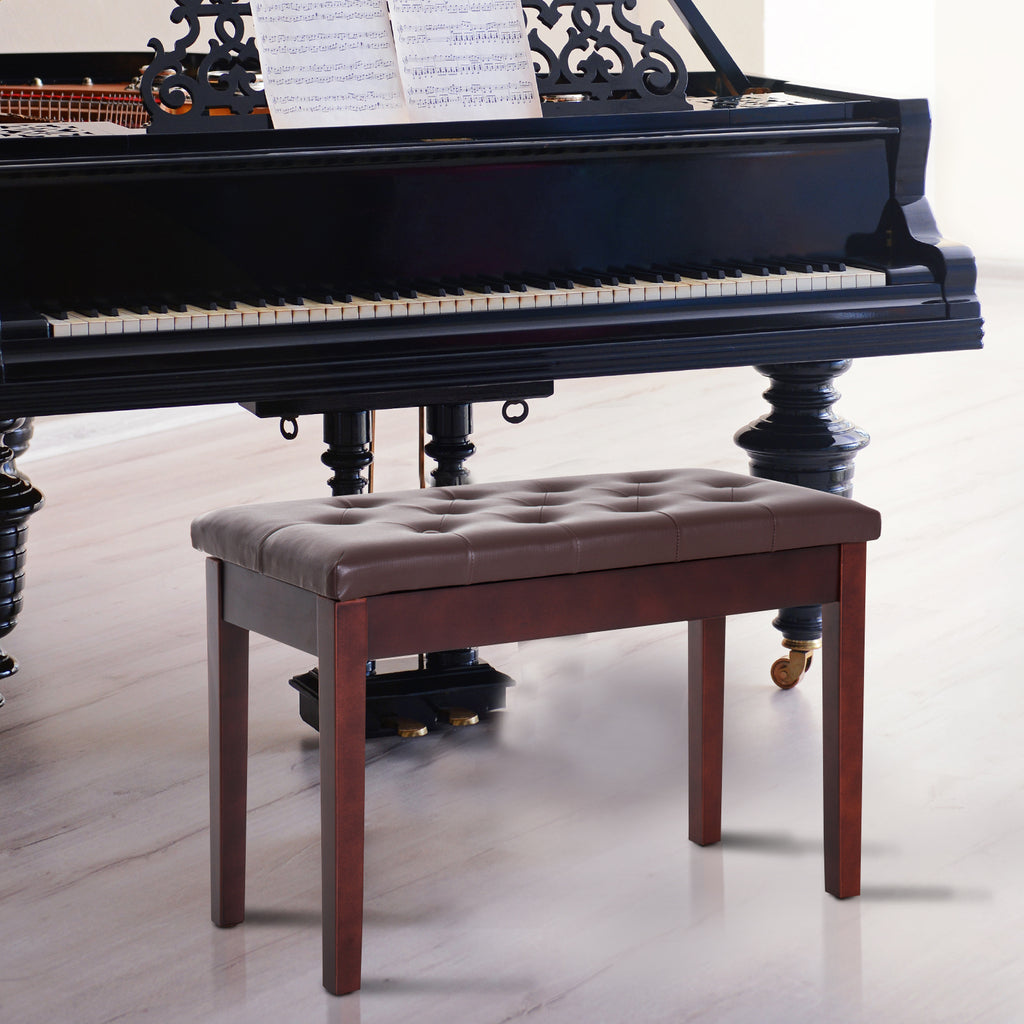 Tufted Duet Piano Bench with Storage, Faux Leather Seat, Brown – image 7