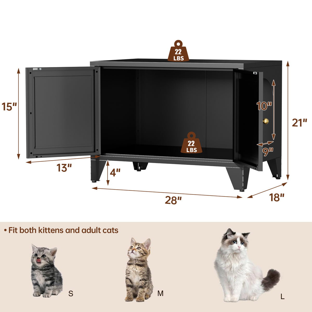 Cat Litter Box Enclosure, Metal Hidden Litter Box Side Table, Black – image 2