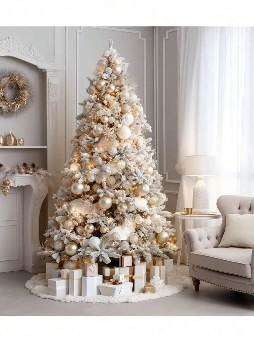 Christmas Tree Skirt - White Fluffy Plush 30-48in – image 2