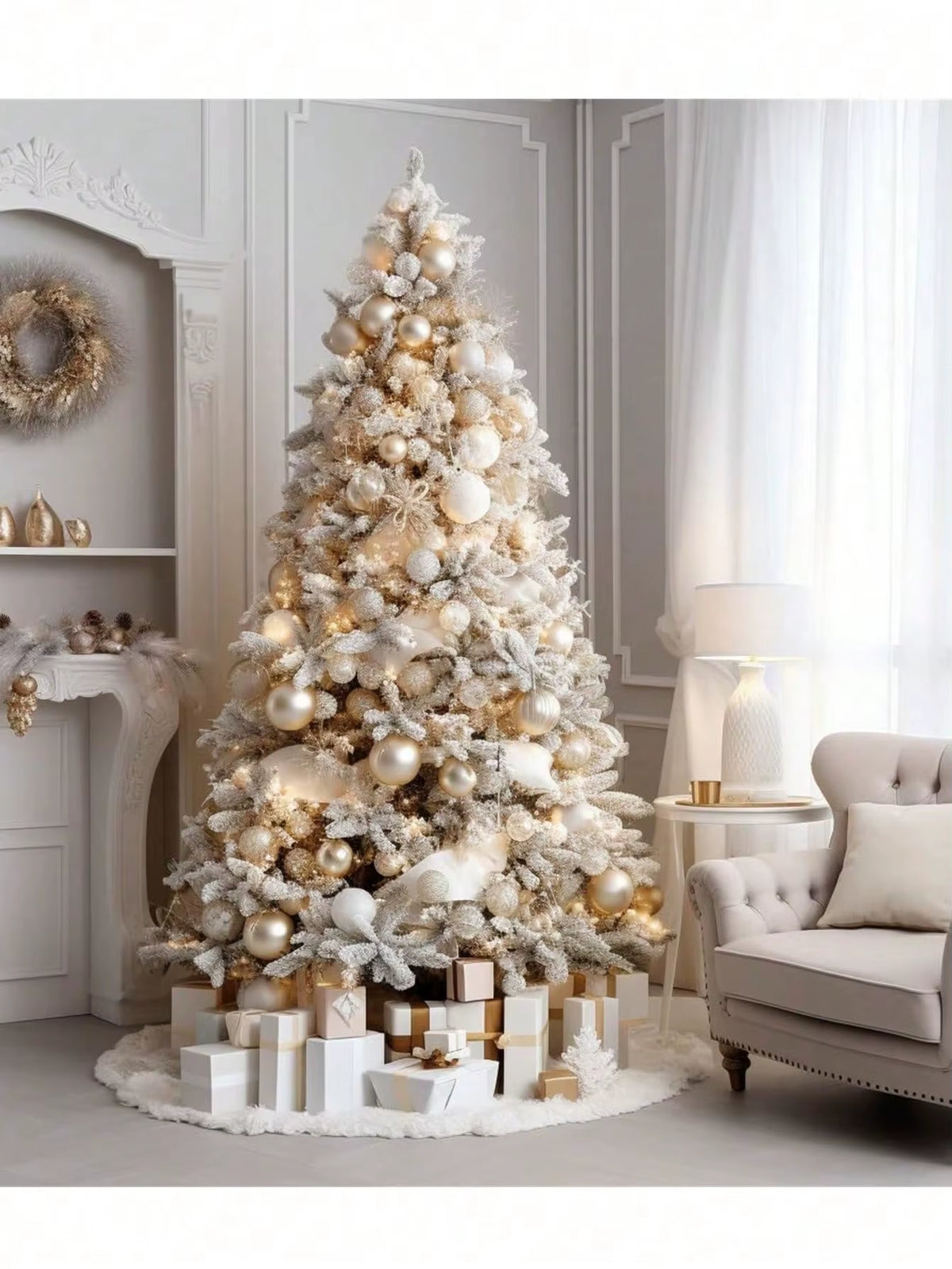 Christmas Tree Skirt - White Fluffy Plush 30-48in – image 2
