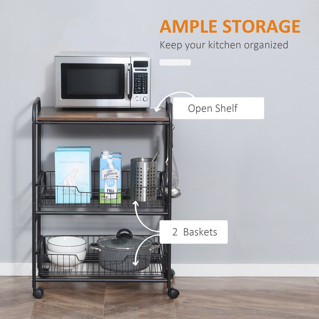 Rolling Kitchen Cart 3-Tier with Wire Baskets & Wheels – image 4