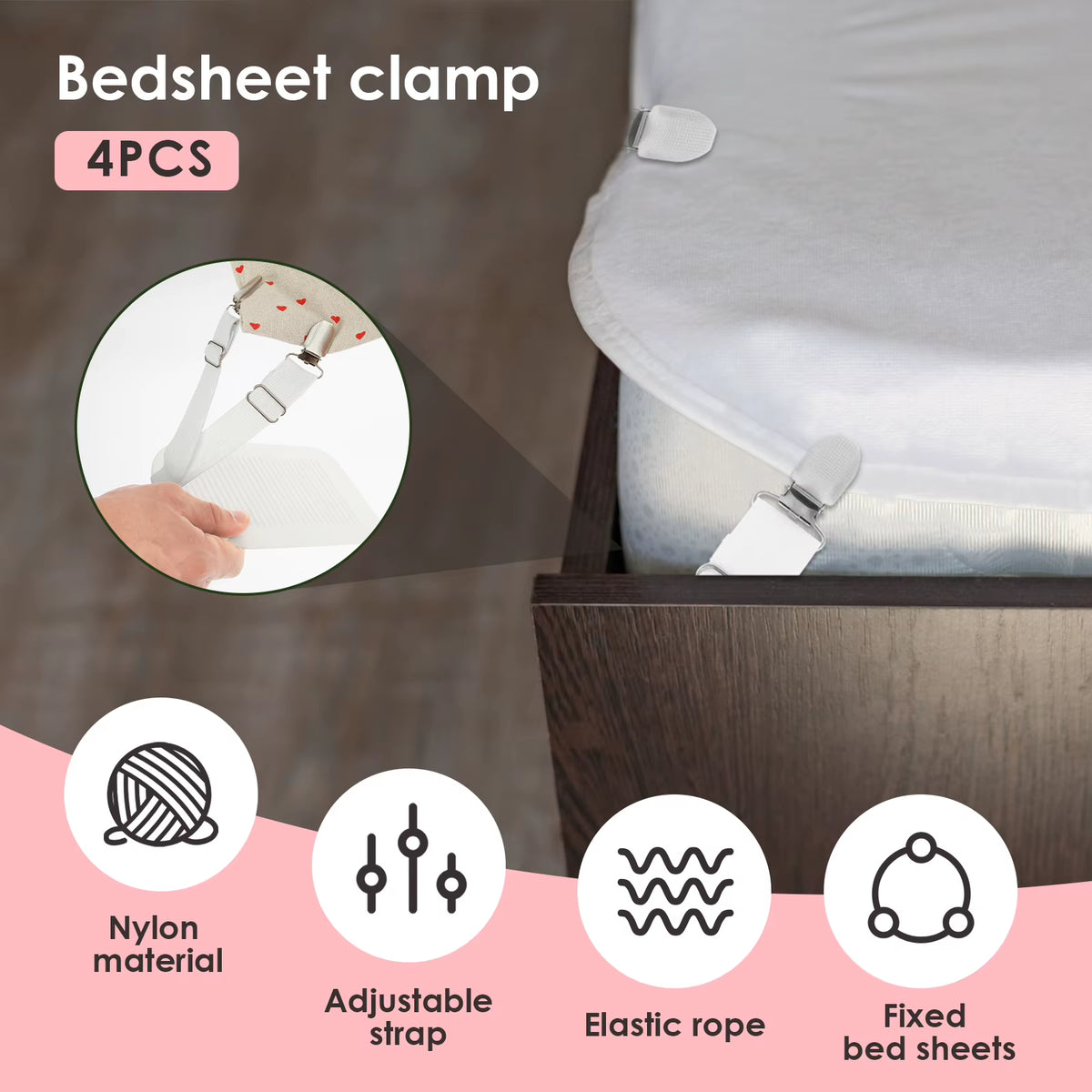 Bed Sheet Holders with Pressure Plate - Adjustable, 4 Pack – image 3