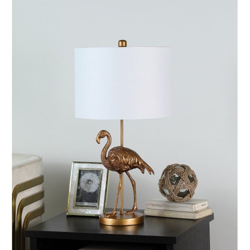 26 Inch Matte Gold Flamingo Table Lamp with White Linen Drum Shade – image 4