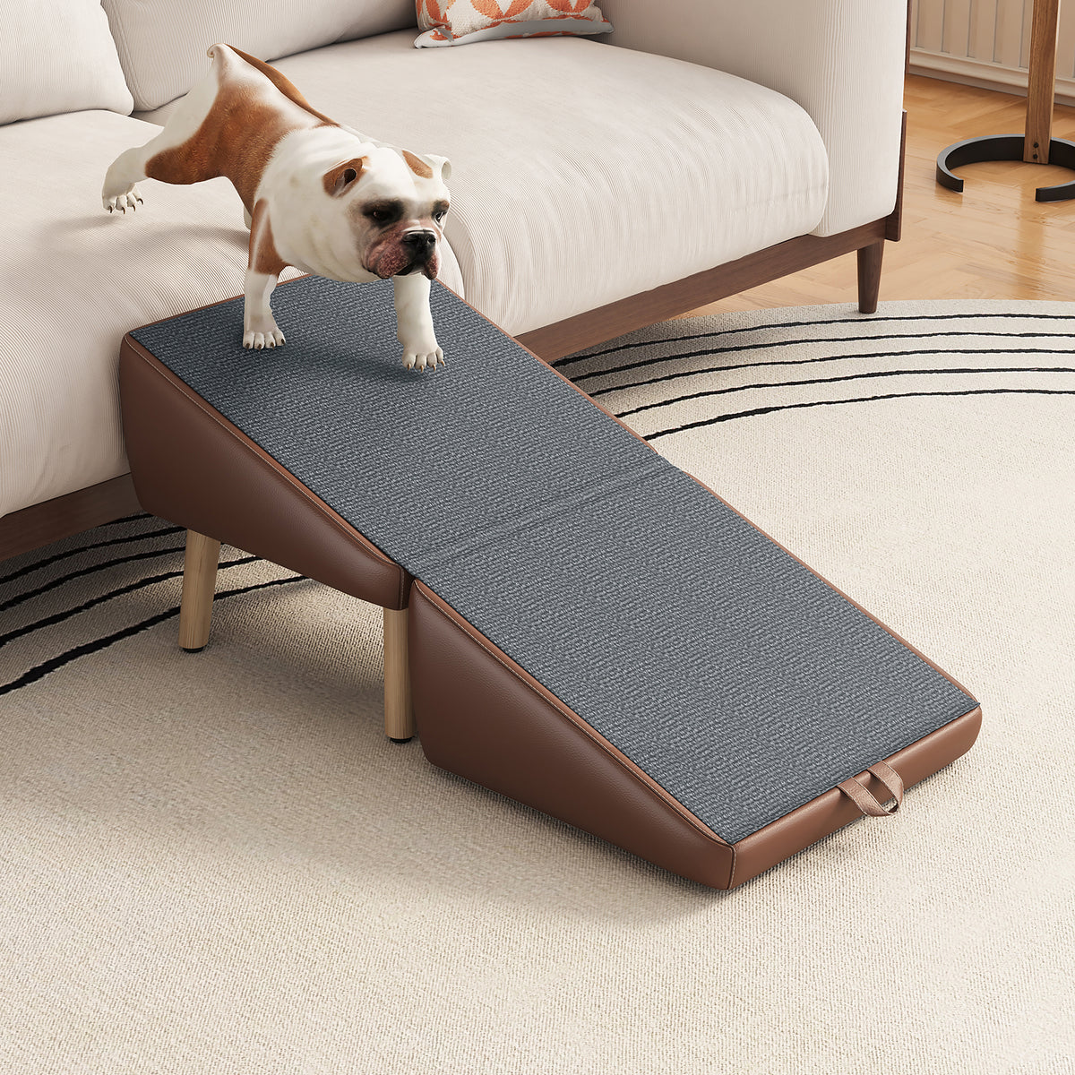 Dog Stairs and Ramp 2-in-1, Wooden Ottoman Pet Steps for Couch, Brown – image 18