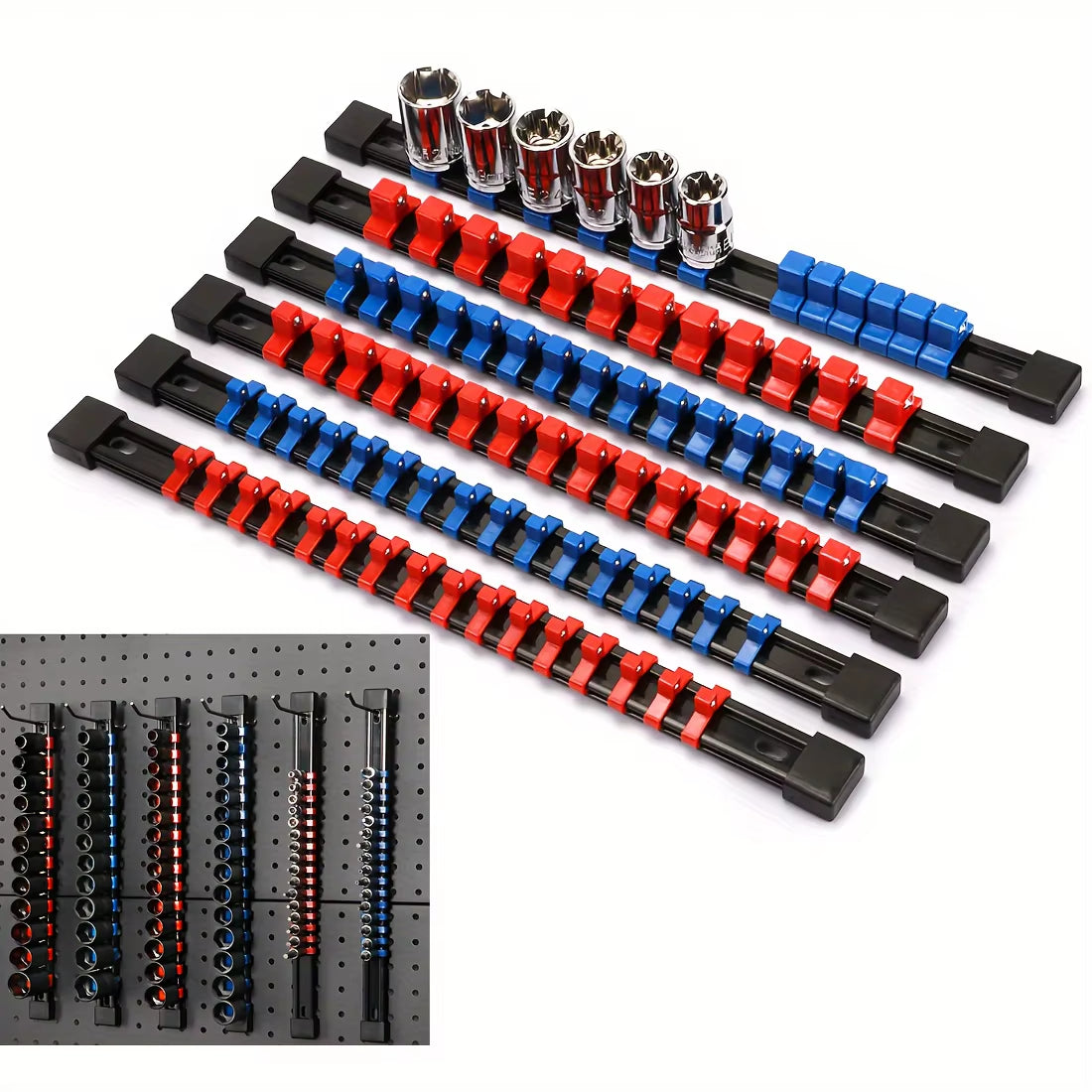 Socket Organizer Rails – 6 Pc 1/4, 3/8, 1/2 in Clip Set – image 2