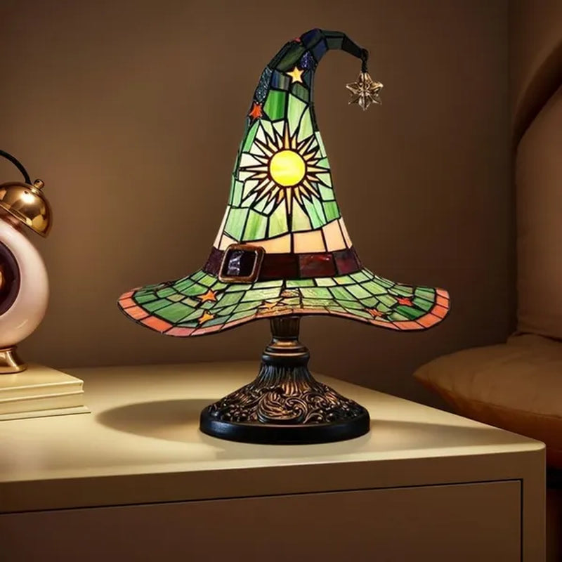 Witch Hat Lamp, Stained Glass Style Halloween Table Light – image 2