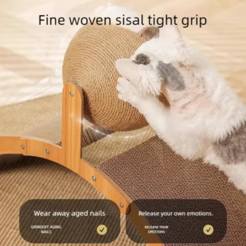 Cat Scratcher Toy - Wooden Frame with Spinning Sisal Ball – image 5
