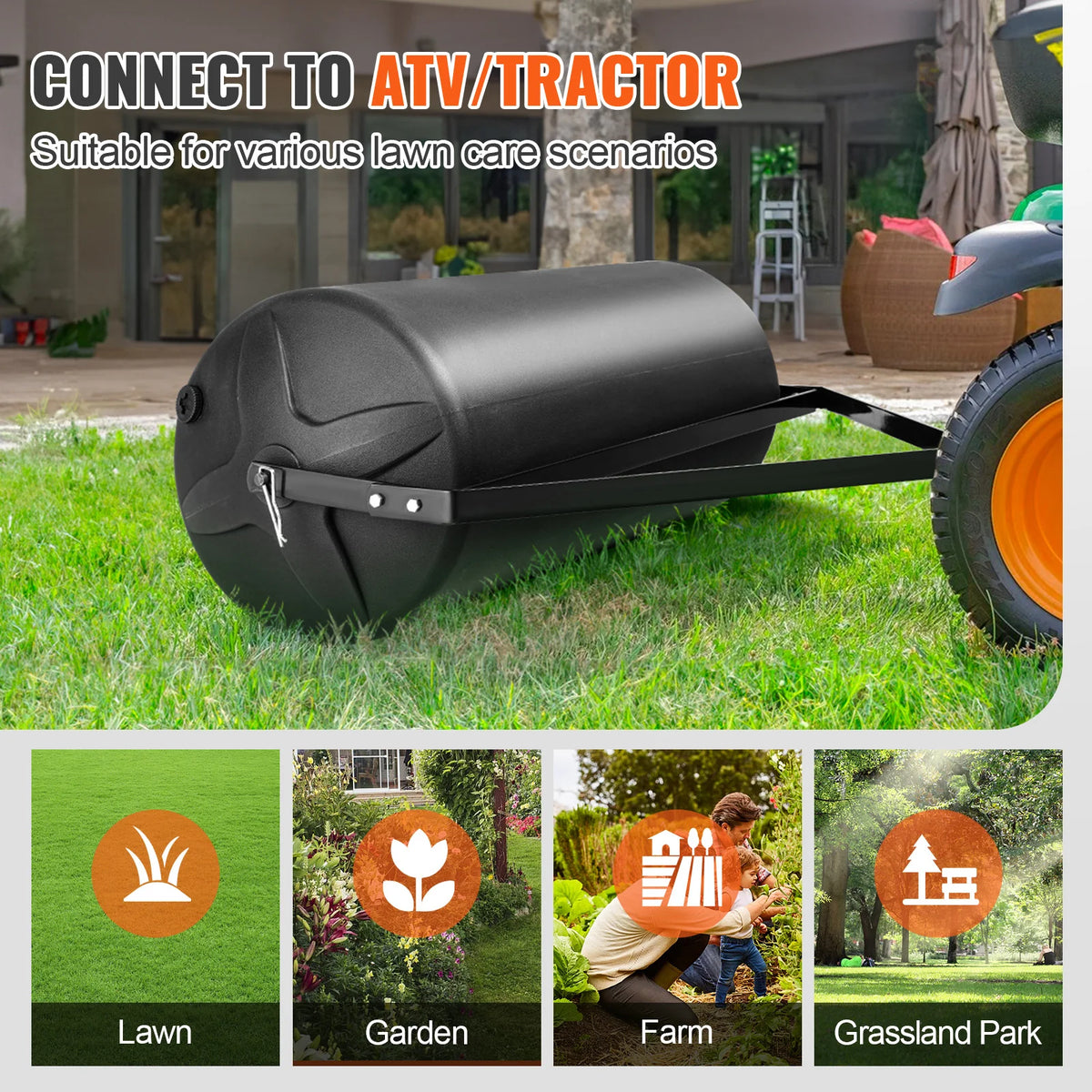 Tow Behind Lawn Roller 400 lb, Sand or Water Filled Yard Roller – image 6