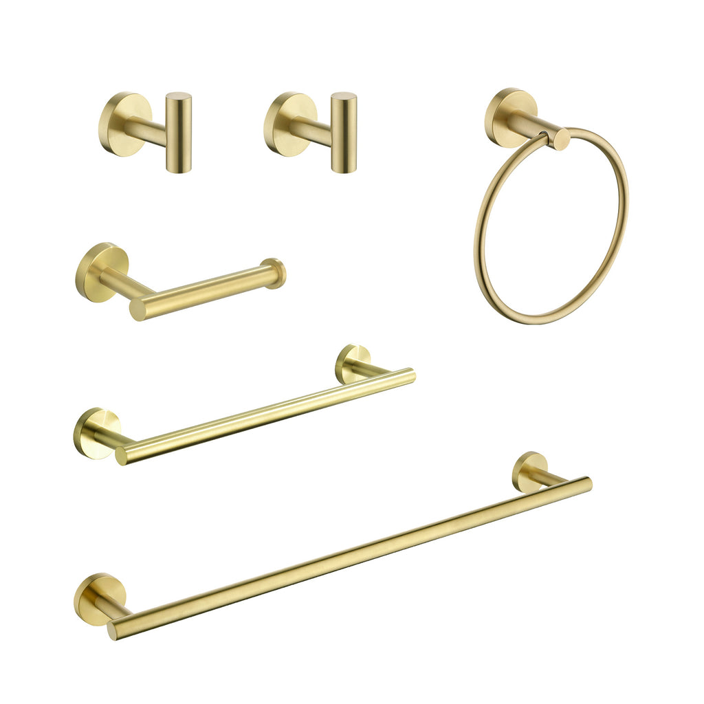 6-Piece Stainless Steel Bathroom Hardware Set, Brushed Gold – image 1