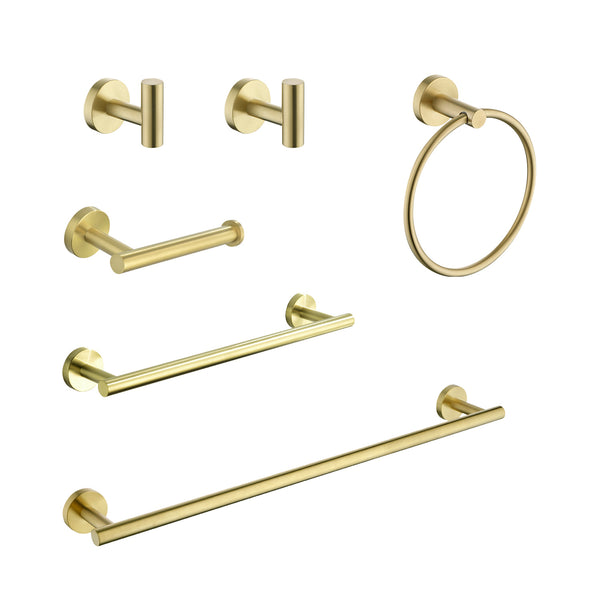 6-Piece Stainless Steel Bathroom Hardware Set, Brushed Gold – image 1