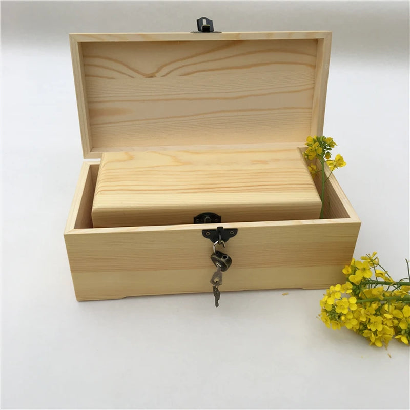 Pine Wood Keepsake Box with Lock Clasp Rectangular Gift Box – image 3