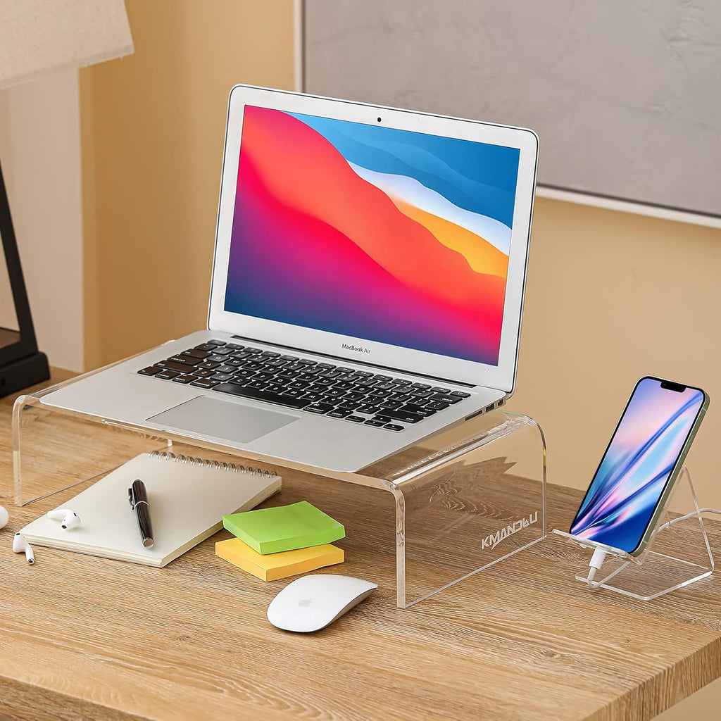 Acrylic Monitor Stand Clear Desk Riser with Phone Holder – image 7