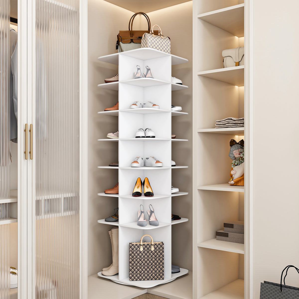 Rotating Shoe Rack Tower, 7-Tier 360° Spinning Organizer, White – image 3