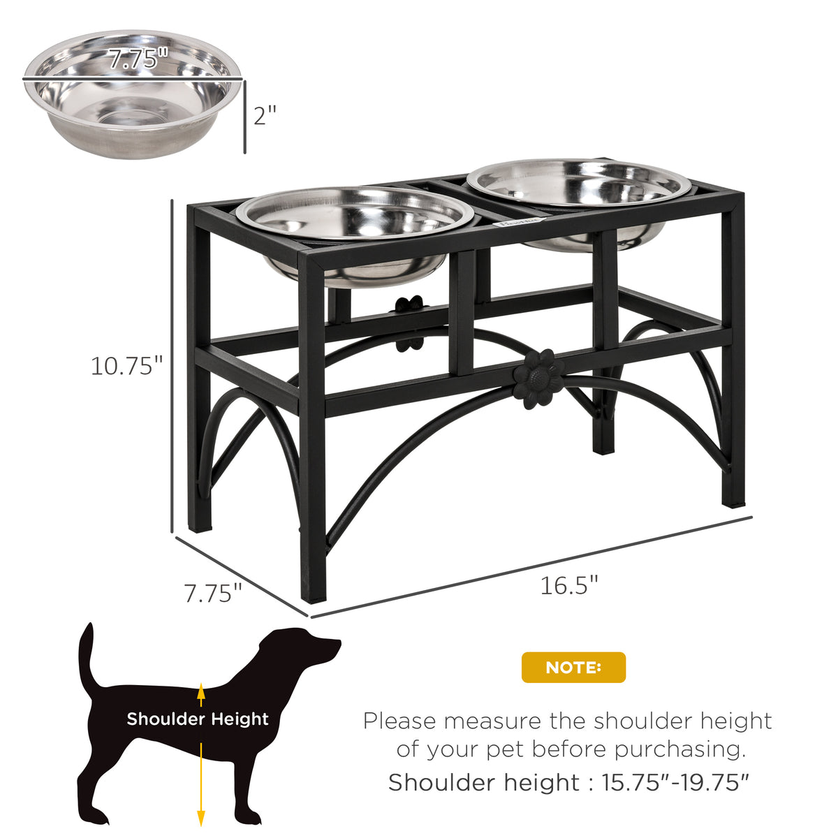 17" Double Stainless Steel Elevated Dog Bowl Feeding Station – image 3