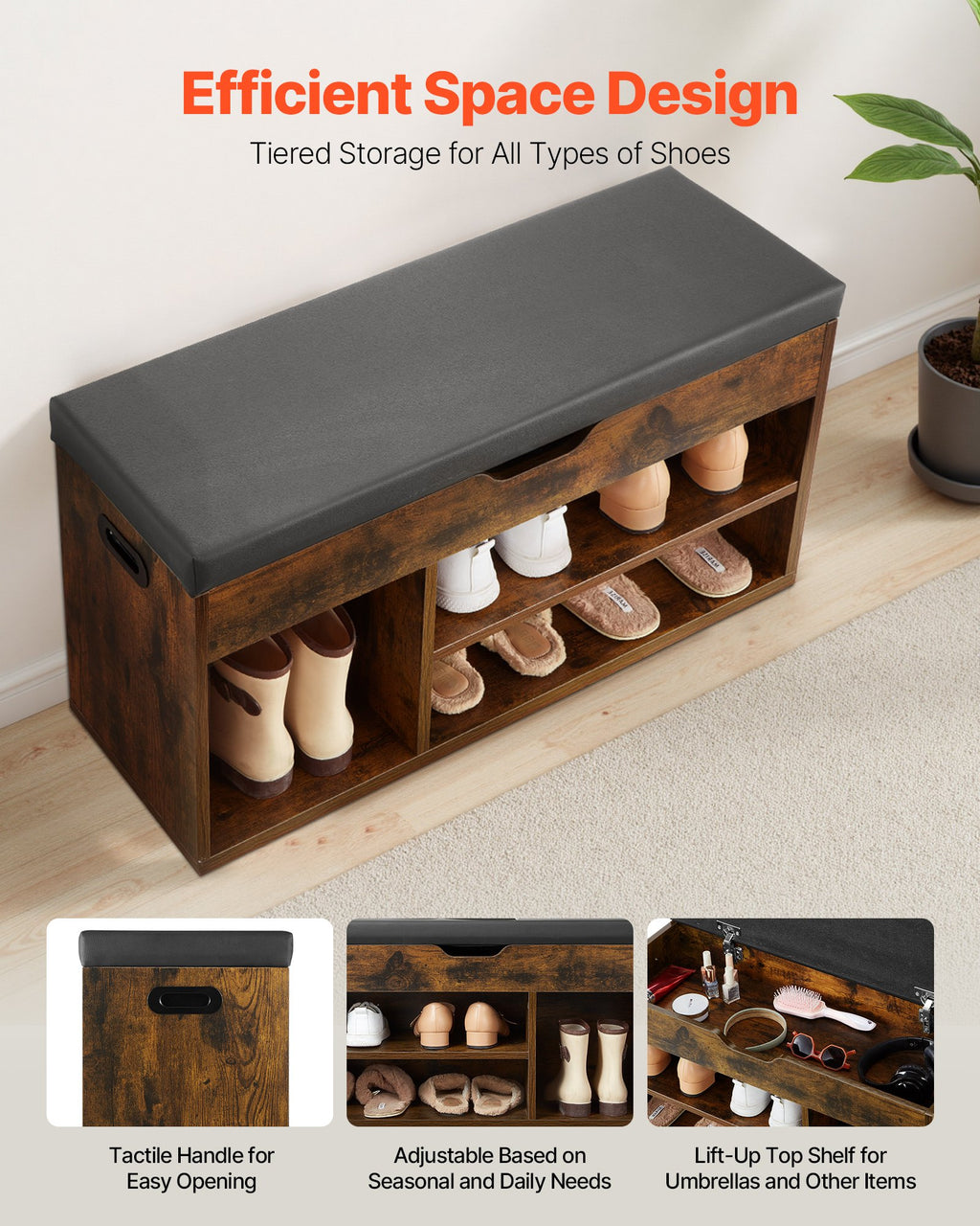 Entryway Lift-Top Shoe Bench with Cushion Seat and 3 Cabinets – image 4